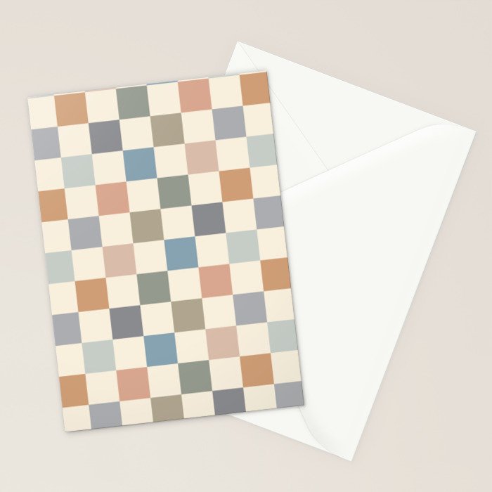 Blue & Beige Neutral Checker Stationery Card Gallery Image 2