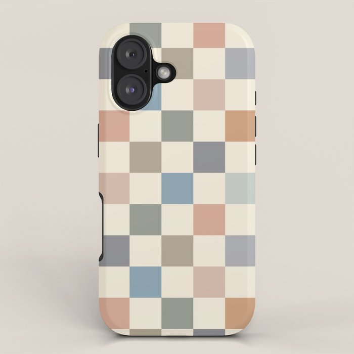 Blue & Beige Neutral Checker iPhone Case Gallery Image 1