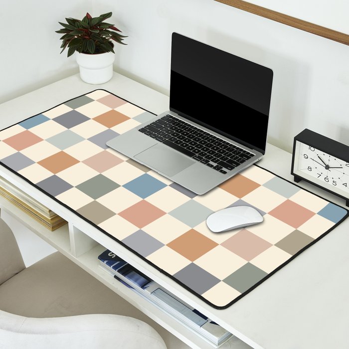 Blue & Beige Neutral Checker Desk Mat Gallery Image 2