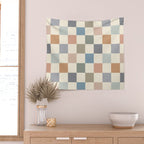 Blue & Beige Neutral Checker Wall Tapestry Gallery Image 2