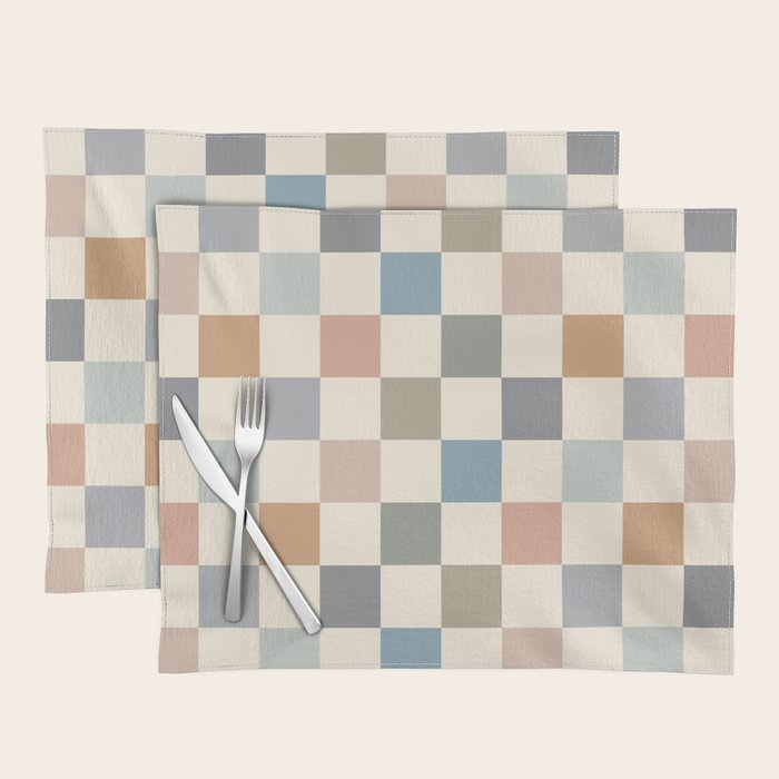 Blue & Beige Neutral Checker Placemat Gallery Image 1