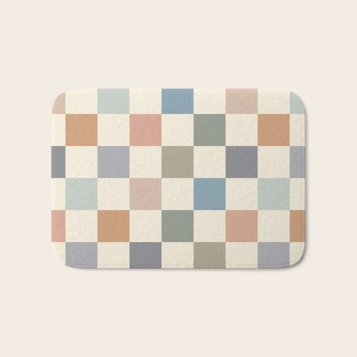 Blue & Beige Neutral Checker Bath Mat Gallery Image 1