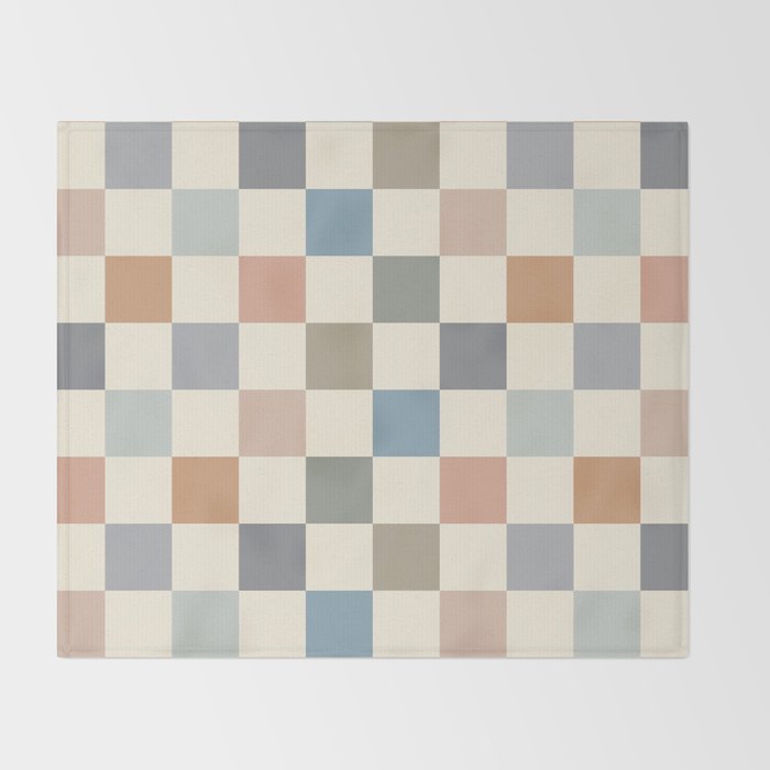 Blue & Beige Neutral Checker Throw Blanket Gallery Image 2