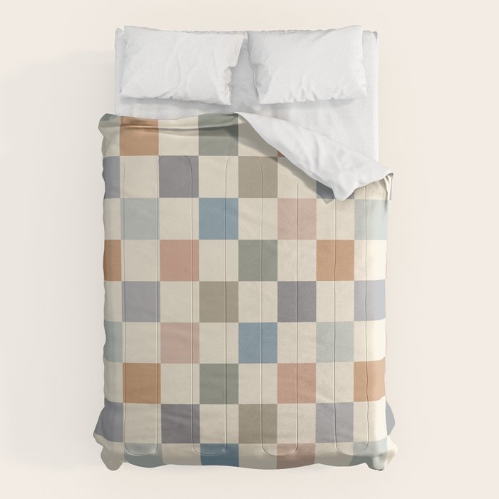 Blue & Beige Neutral Checker Comforter Gallery Image 1