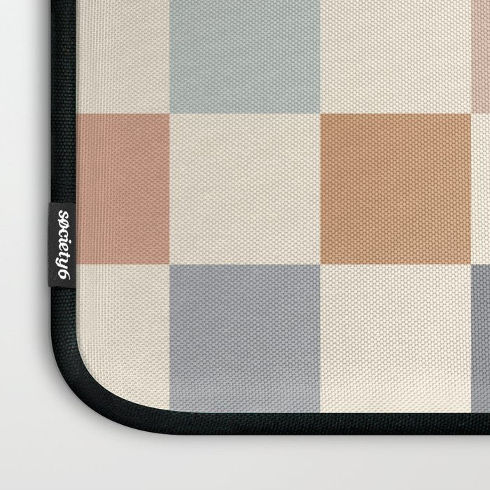Blue & Beige Neutral Checker Laptop Sleeve Gallery Image 3