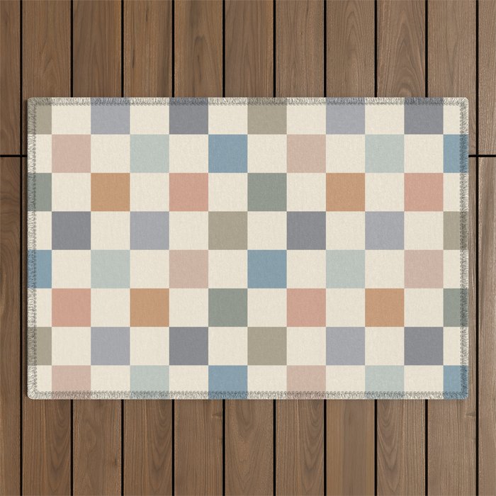 Blue & Beige Neutral Checker Outdoor Rug Gallery Image 1