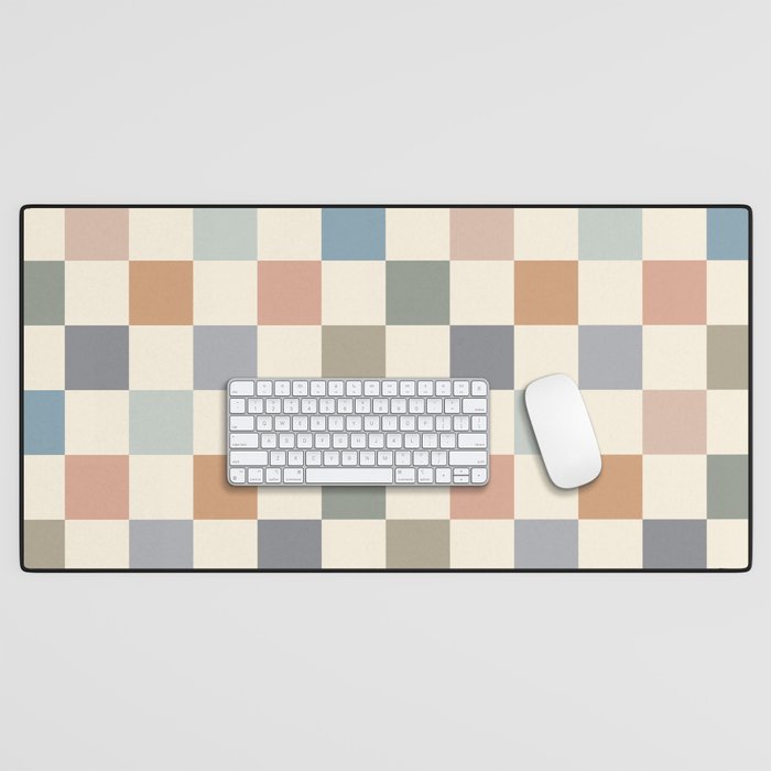 Blue & Beige Neutral Checker Desk Mat Gallery Image 1