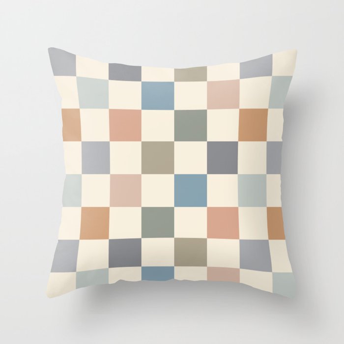 Blue & Beige Neutral Checker Throw Pillow Gallery Image 6