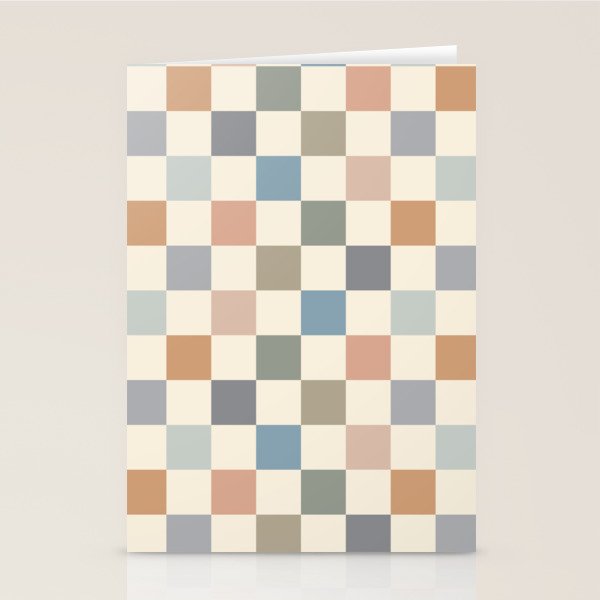 Blue & Beige Neutral Checker Stationery Card Gallery Image 2