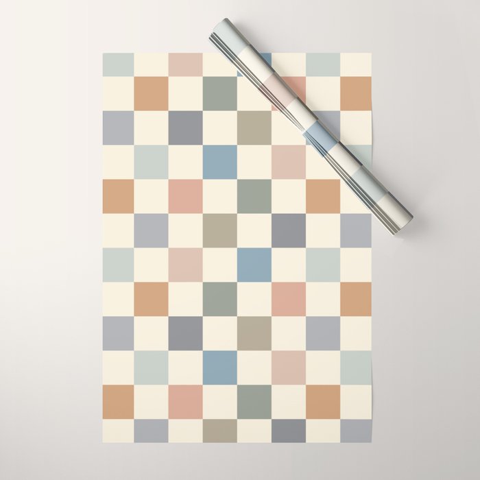 Blue & Beige Neutral Checker Wrapping Paper Gallery Image 1