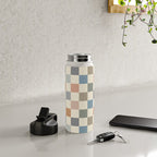 Blue & Beige Neutral Checker Water Bottle Gallery Image 4