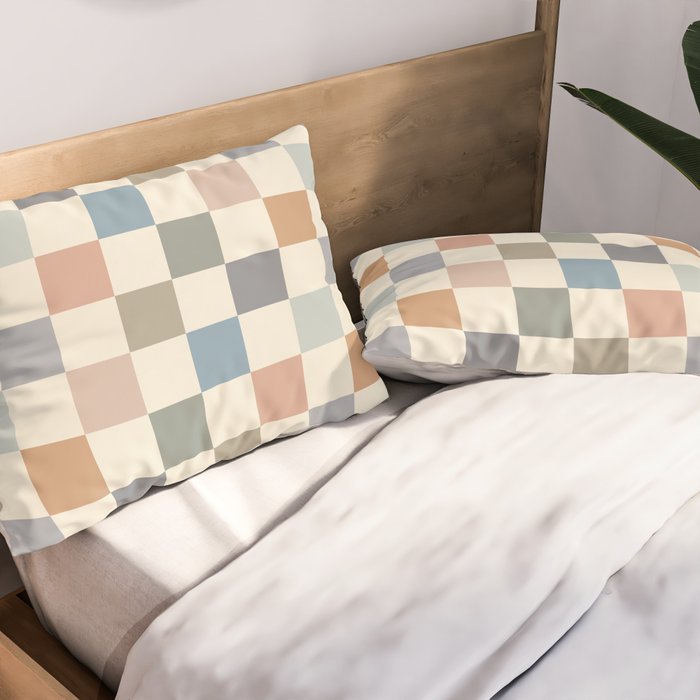Blue & Beige Neutral Checker Pillow Sham Gallery Image 2