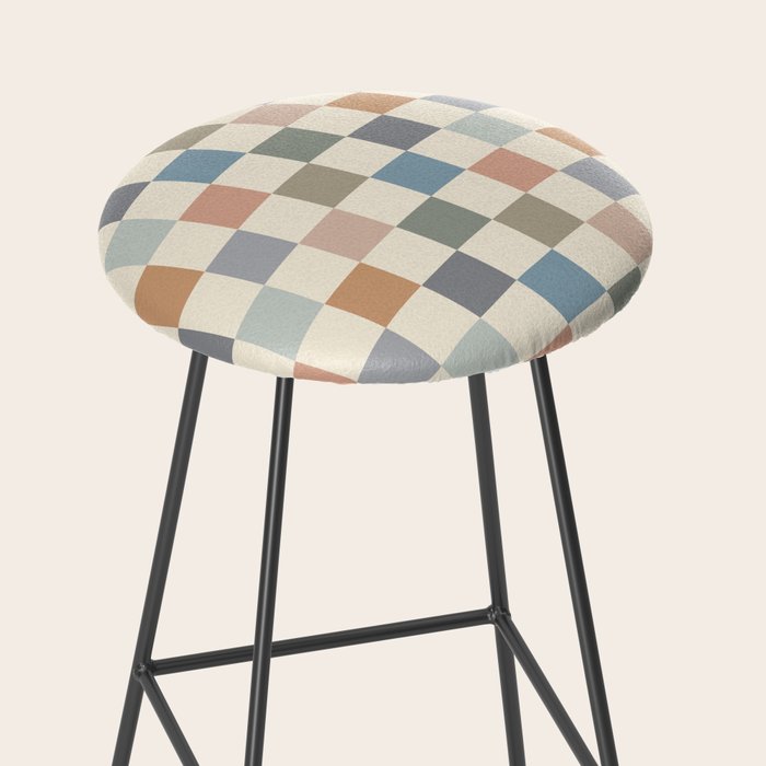 Blue & Beige Neutral Checker Stool Gallery Image 2
