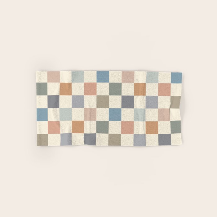Blue & Beige Neutral Checker Bath Towel Gallery Image 1