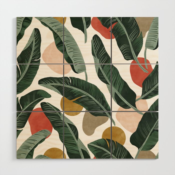 Modern banana leaf Wood Wall Art Gallery Image 1