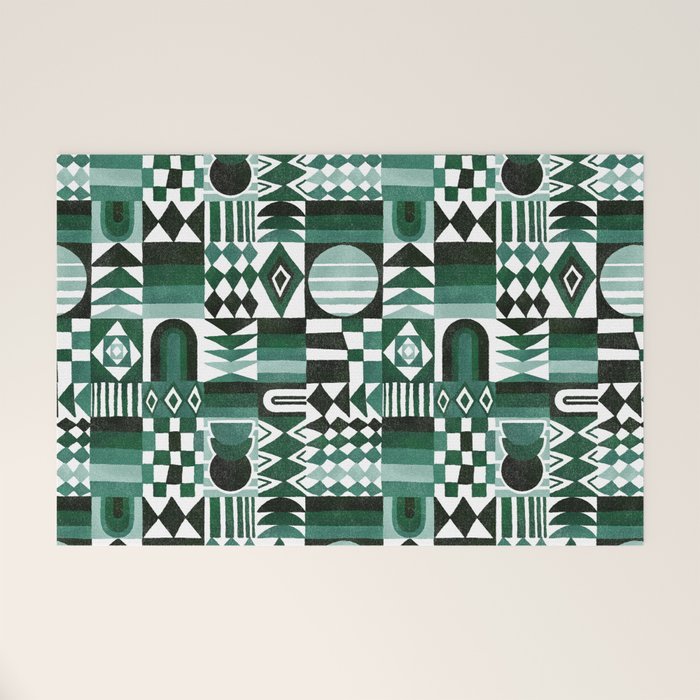 Geometric Tapestry - Green Welcome Mat Gallery Image 1