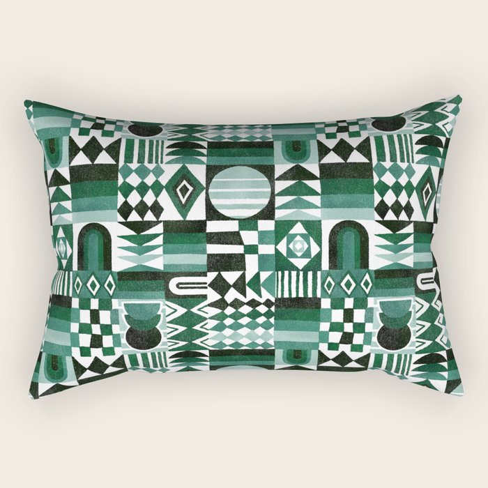 Geometric Tapestry - Green Rectangular Pillow Gallery Image 1
