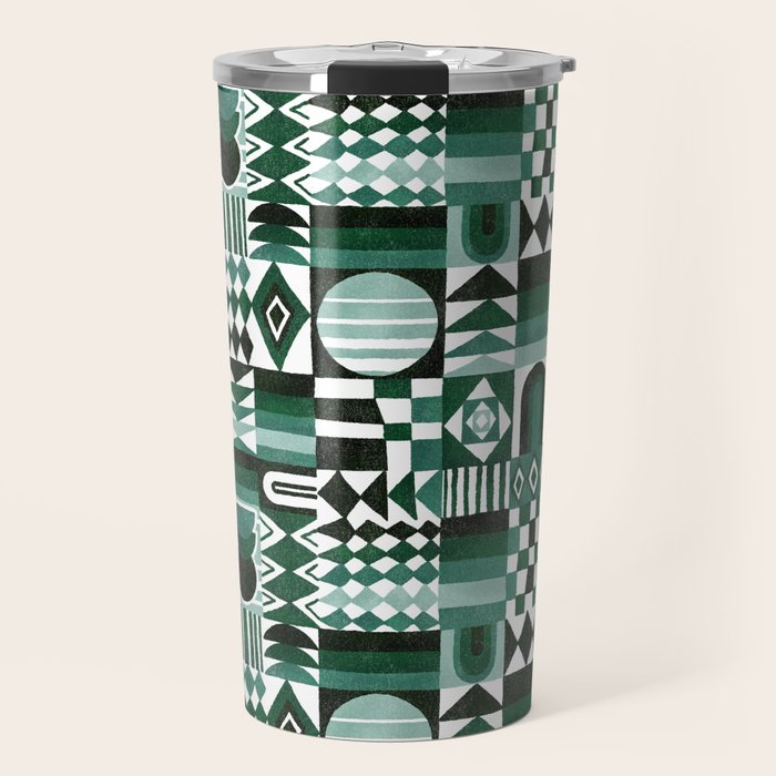 Geometric Tapestry - Green Travel Mug Gallery Image 1