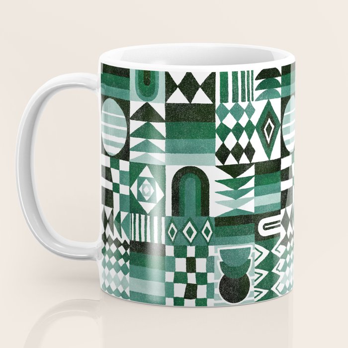 Geometric Tapestry - Green Coffee Mug Gallery Image 3