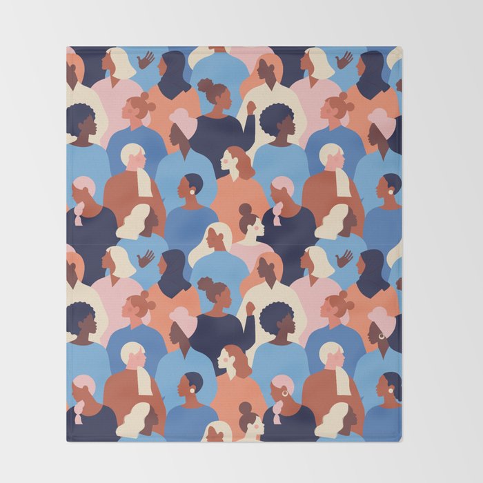 Female diverse faces of different ethnicity blue Throw Blanket Gallery Image 2