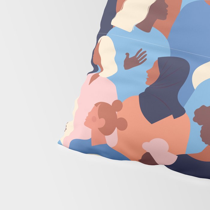 Female diverse faces of different ethnicity blue Pillow Sham Gallery Image 4
