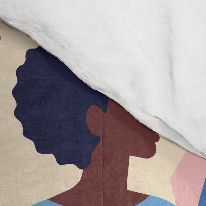 Female diverse faces of different ethnicity blue Comforter Gallery Image 4