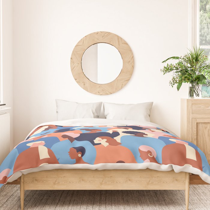 Female diverse faces of different ethnicity blue Duvet Cover Gallery Image 3