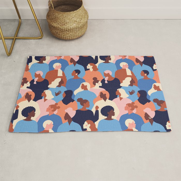 Female diverse faces of different ethnicity blue Rug Gallery Image 1