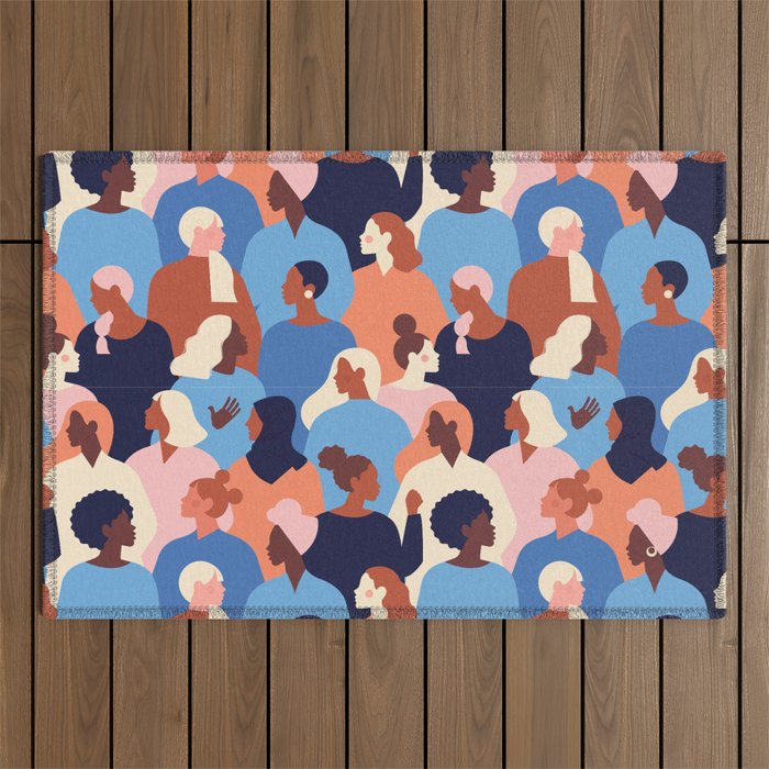 Female diverse faces of different ethnicity blue Outdoor Rug Gallery Image 1