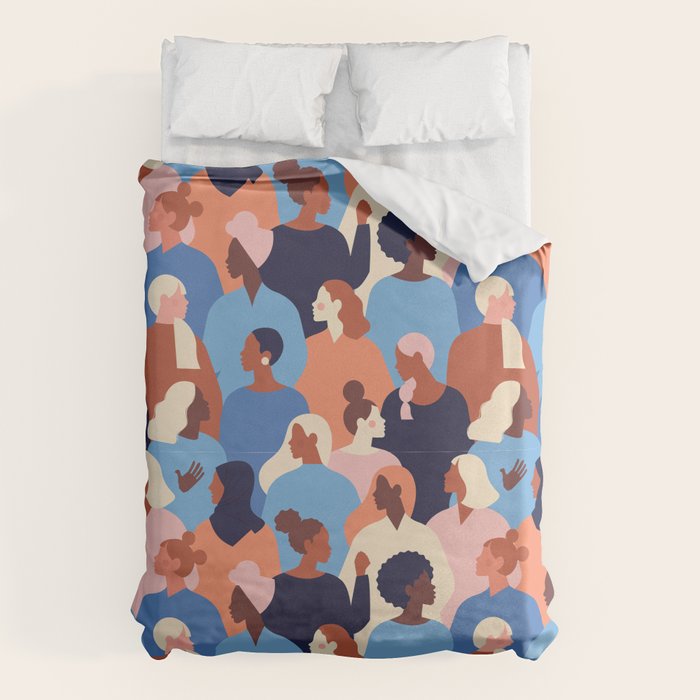 Female diverse faces of different ethnicity blue Duvet Cover Gallery Image 6