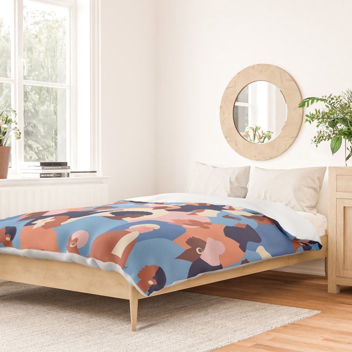 Female diverse faces of different ethnicity blue Duvet Cover Gallery Image 2