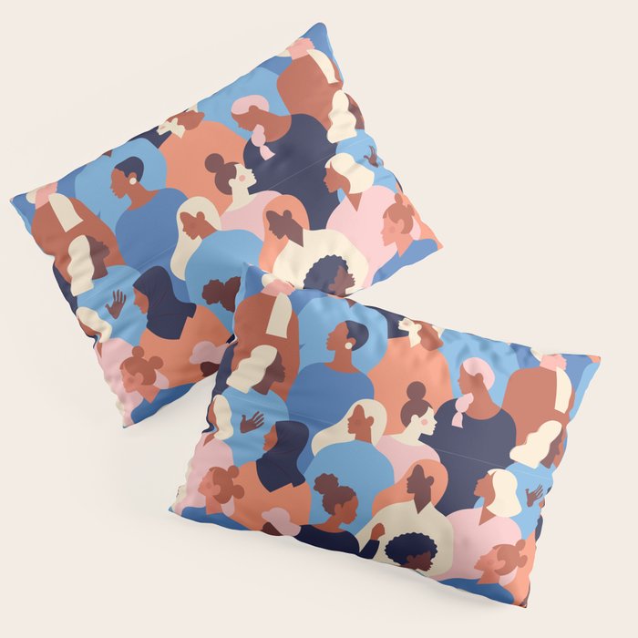 Female diverse faces of different ethnicity blue Pillow Sham Gallery Image 3