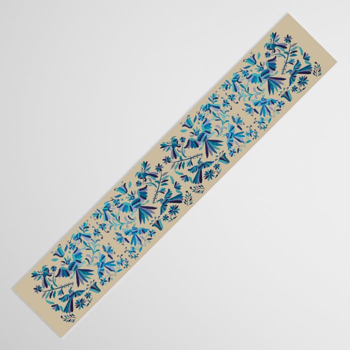 Blue otomi tenango mexican fabric birds and flower embroidery interior design Table Runner Gallery Image 3