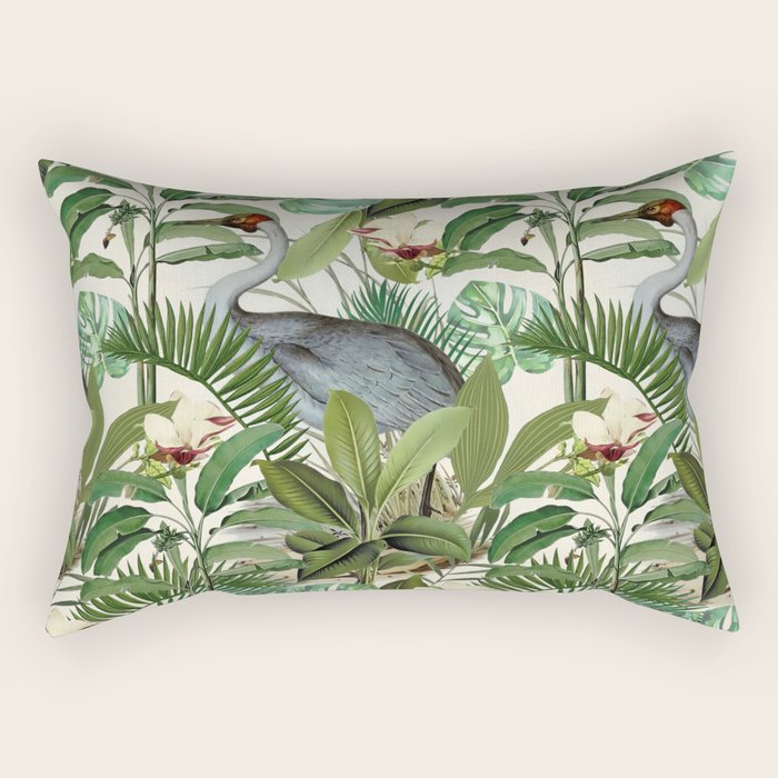 Tropical Heron Bird Rainforest Illustration Rectangular Pillow Gallery Image 1