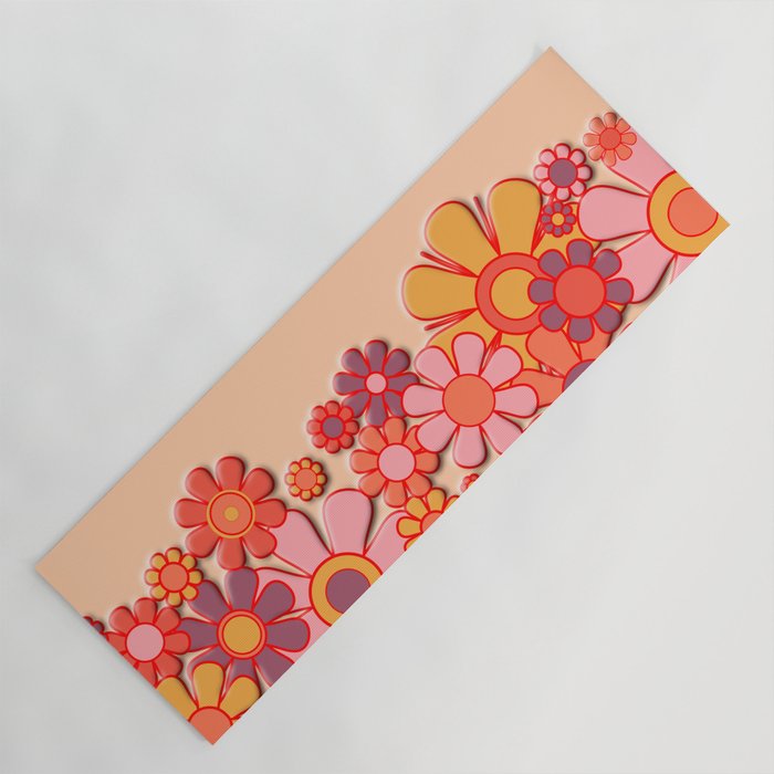Retro Garden Flower Cuff Puffy Look Pink Peach Orange 60s 70s Pattern Yoga Mat Gallery Image 1