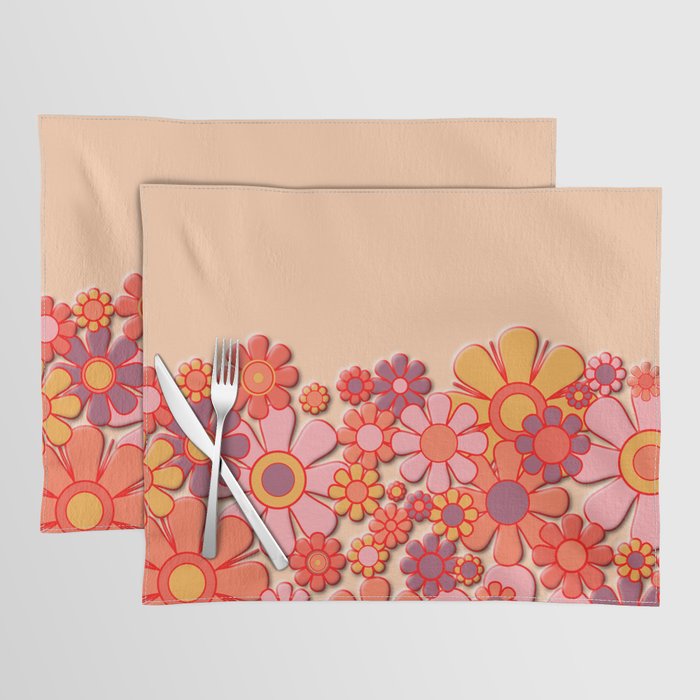 Retro Garden Flower Cuff Puffy Look Pink Peach Orange 60s 70s Pattern Placemat Gallery Image 1