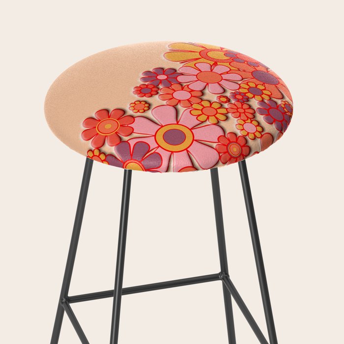 Retro Garden Flower Cuff Puffy Look Pink Peach Orange 60s 70s Pattern Stool Gallery Image 2