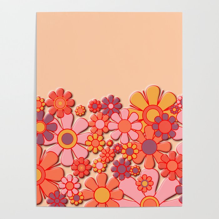 Retro Garden Flower Cuff Puffy Look Pink Peach Orange 60s 70s Pattern Poster Gallery Image 4