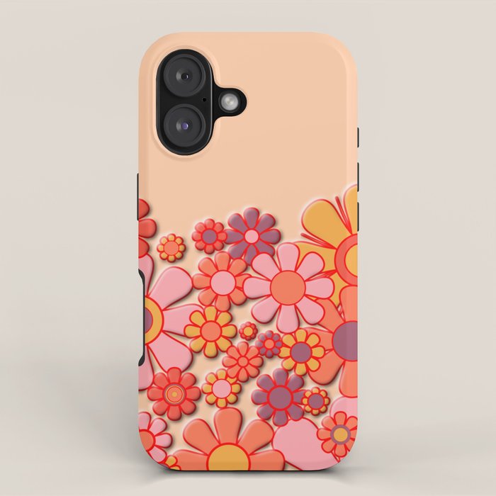 Retro Garden Flower Cuff Puffy Look Pink Peach Orange 60s 70s Pattern iPhone Case Gallery Image 1