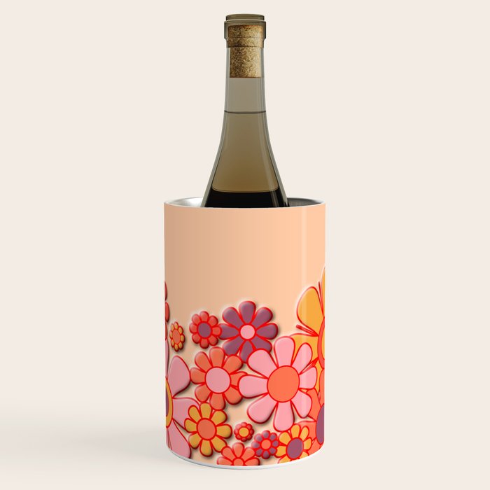 Retro Garden Flower Cuff Puffy Look Pink Peach Orange 60s 70s Pattern Wine Chiller Gallery Image 1