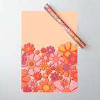 Retro Garden Flower Cuff Puffy Look Pink Peach Orange 60s 70s Pattern Wrapping Paper Gallery Image 1