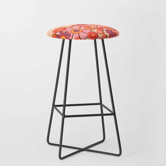 Retro Garden Flower Cuff Puffy Look Pink Peach Orange 60s 70s Pattern Stool Gallery Image 1