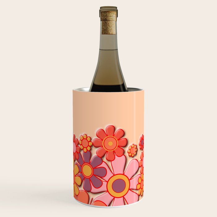 Retro Garden Flower Cuff Puffy Look Pink Peach Orange 60s 70s Pattern Wine Chiller Gallery Image 2