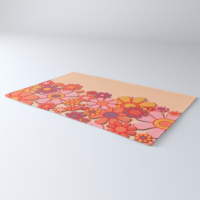 Retro Garden Flower Cuff Puffy Look Pink Peach Orange 60s 70s Pattern Rug Gallery Image 3