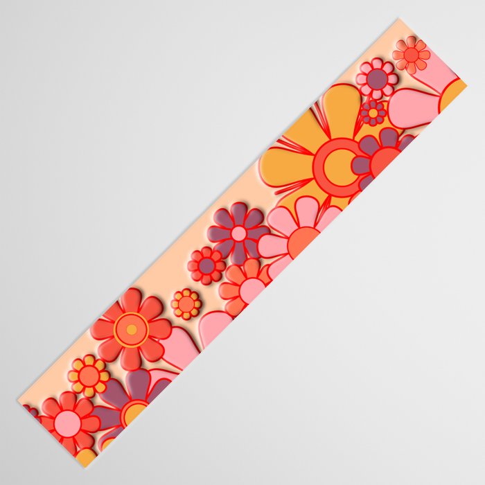 Retro Garden Flower Cuff Puffy Look Pink Peach Orange 60s 70s Pattern Table Runner Gallery Image 3