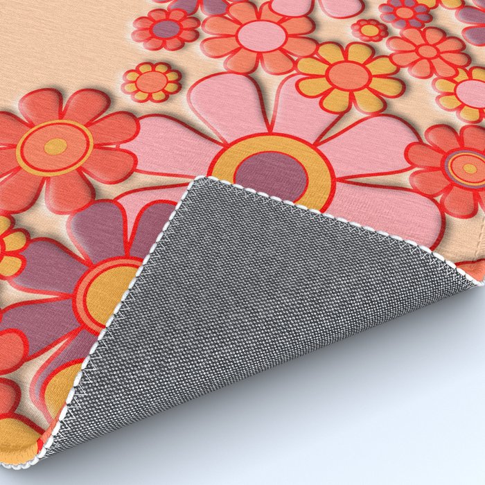 Retro Garden Flower Cuff Puffy Look Pink Peach Orange 60s 70s Pattern Rug Gallery Image 4