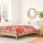 Retro Garden Flower Cuff Puffy Look Pink Peach Orange 60s 70s Pattern Duvet Cover Gallery Image 2