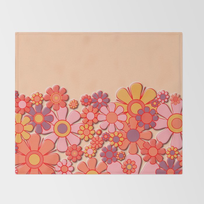 Retro Garden Flower Cuff Puffy Look Pink Peach Orange 60s 70s Pattern Throw Blanket Gallery Image 2