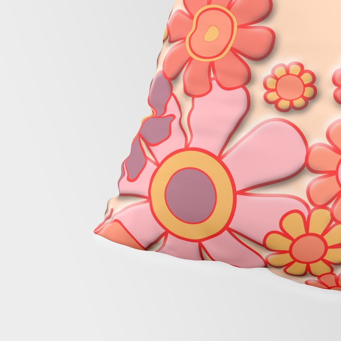 Retro Garden Flower Cuff Puffy Look Pink Peach Orange 60s 70s Pattern Pillow Sham Gallery Image 4