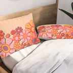 Retro Garden Flower Cuff Puffy Look Pink Peach Orange 60s 70s Pattern Pillow Sham Gallery Image 2